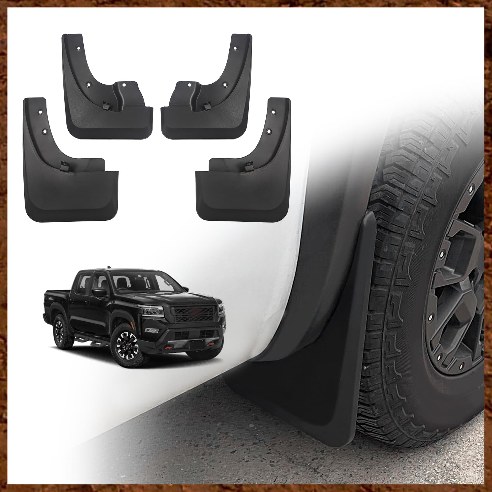 Photo 1 of Muslogy for Frontier 2025 2024 2023 2022 Accessories Mud Flaps Splash Guards Mudguards 4PCS Front & Rear Splash Guard No Drilling Required Compatible with Nissan Frontier 2022-2025 (Pro-X/Pro-4X)