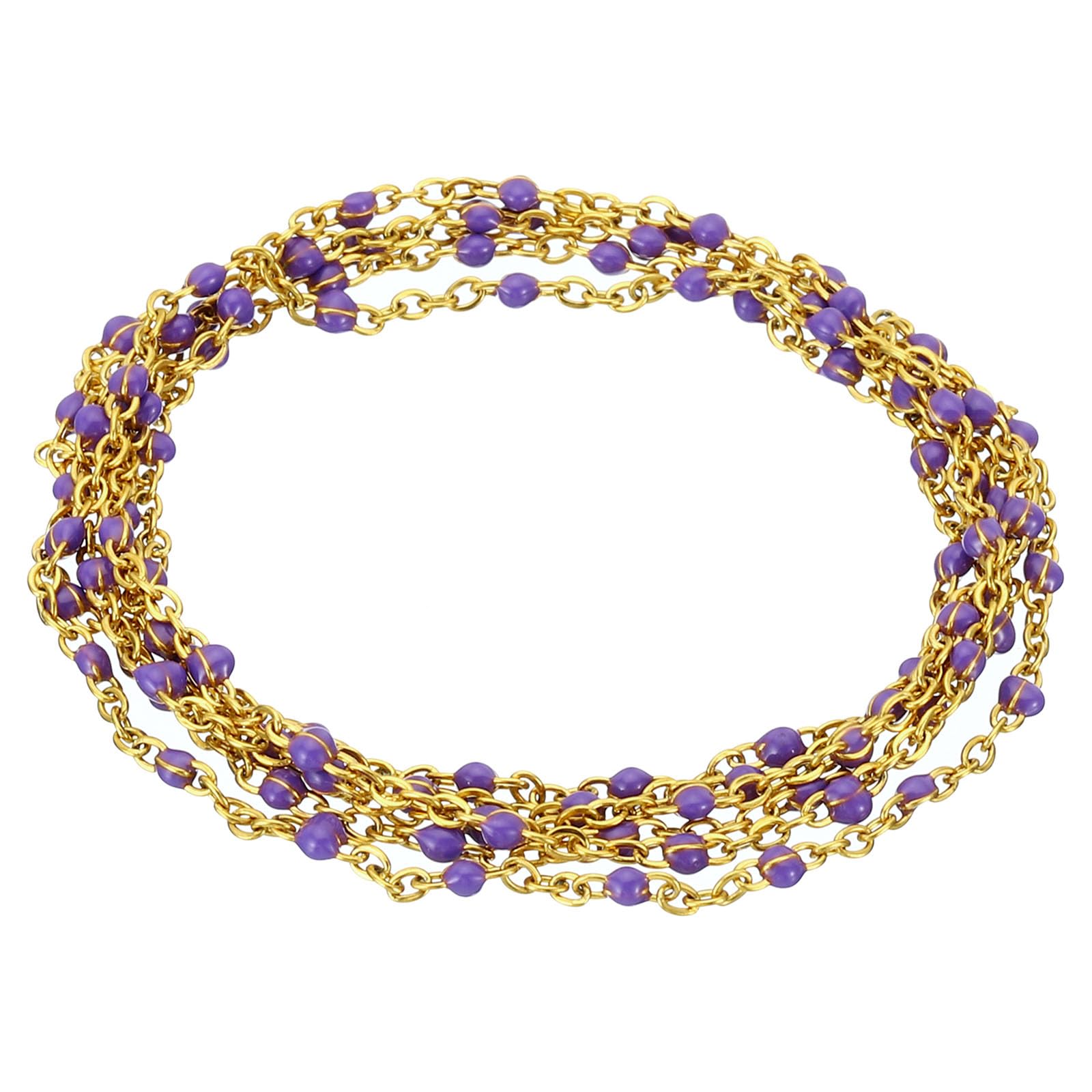 PATIKIL 1m/3.3 Feet Stainless Steel Cable Chain, Gold Link Chain Enamel Beads Satellite for Jewelry Making DIY Necklace Bracelet Accessories, Purple
