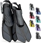 CAPAS Snorkel Fins Travel Size Short Adjustable Open Heel Grey S/M