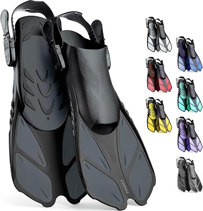 CAPAS Snorkel Fins Travel Size Short Adjustable Open Heel Grey S/M