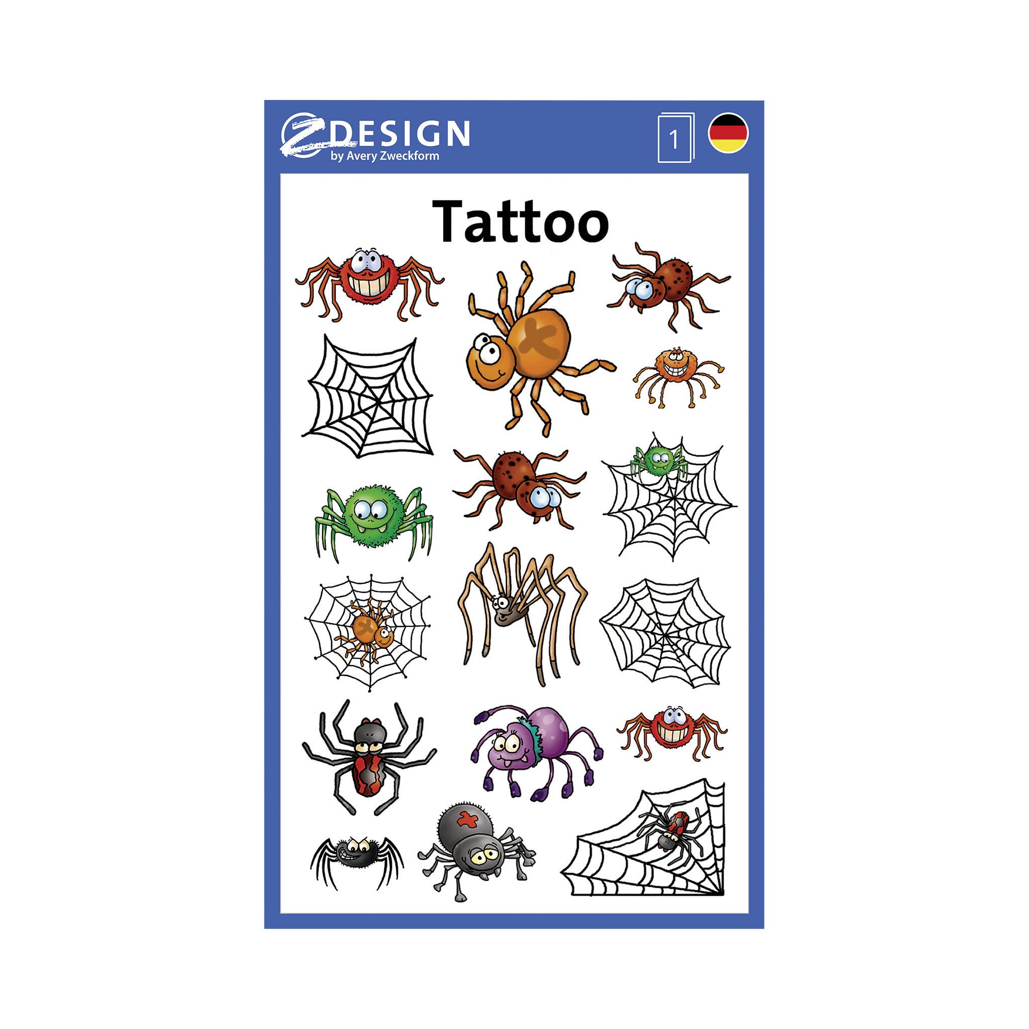 Avery Zweckform 56693 Children's Spiders Tattoos (Temporary Transfer Film, Dermatologically Tested) Pack of 17