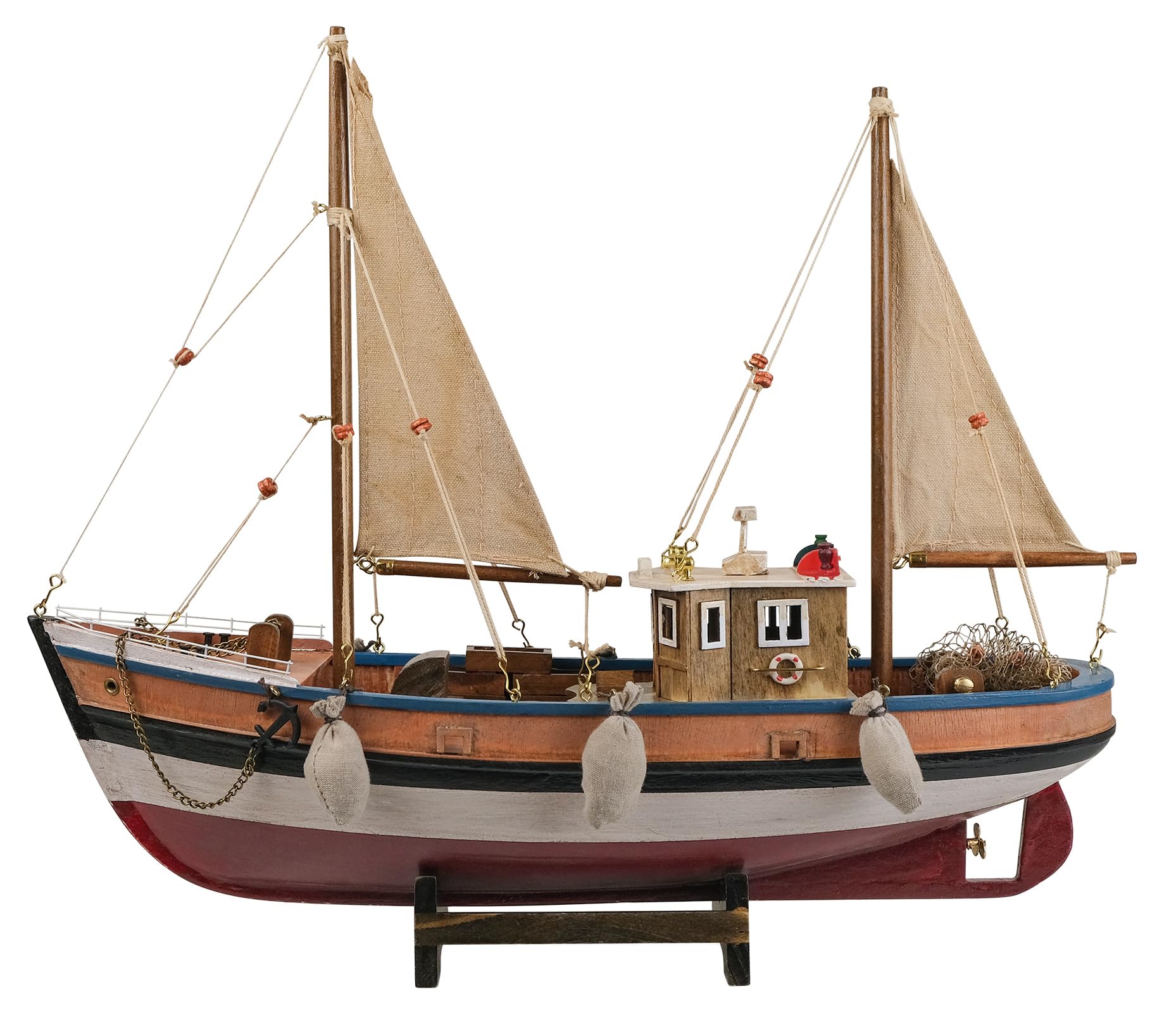 Photo 1 of SAILINGSTORY Wooden Fishing Boat Model Sailboat Decor Ship Model Distressed Finish