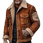 Western Jacket for Men Vintage Cowboy Suede Jacket Plush Collar Coats Faux Leather Zip Up Casual Retro Winter Clothes