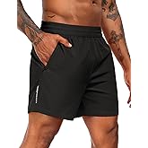 MIER Mens Running Shorts with 5 Inch Inseam, Quick Dry Athletic Shorts for Gym Workout Exercise Training, 3 Zipper Pockets