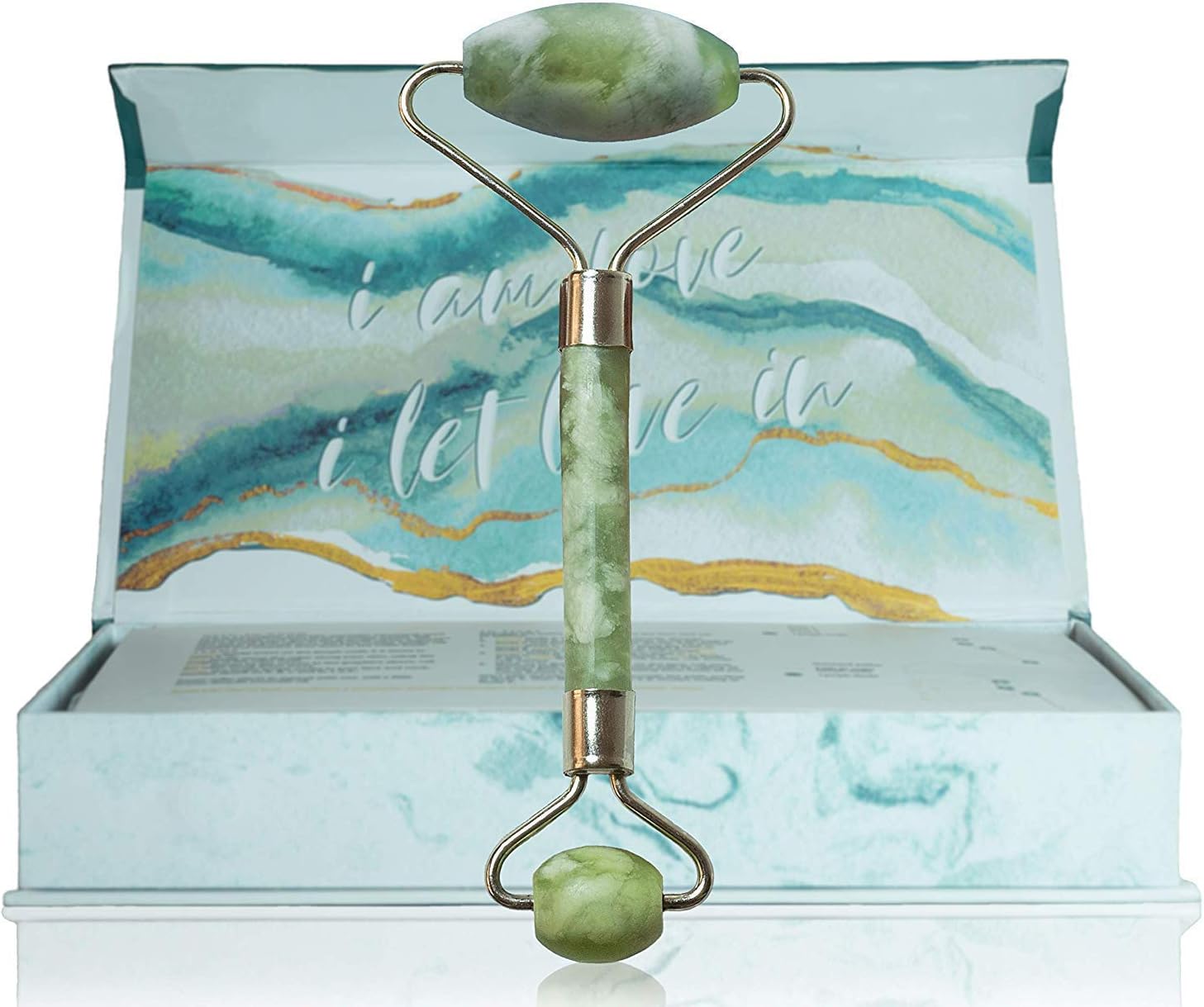 The Original Himalayan Chi Jade Roller and Gua Sha Tools For Face and Body by Matykos - Patented Plastic Inserts for a Non-Squeaky Experience - Certified Green Xiuyan Jade Kit and Instruction Brochure