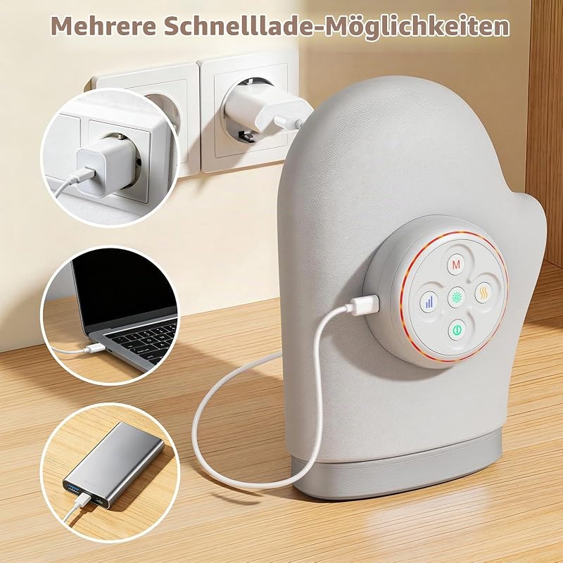 Wireless Handmassagegerät Grau, Wärme, 3 Modi & 5 Intensitätsstufen