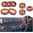 KEEGTBOX Center Console AC Air Conditioner Button Knob Cover 4WD Light Switch Ring Trim Compatible with GMC Sierra Chevy Silverado 2014 2015 2016 2017 2018 interior Accessories (Red)