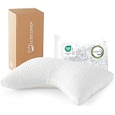 Side Sleeper Pillow for Neck and Shoulder Support Crescent Design, Standard | Bed Pillows for Neck and Shoulder Pain, Standard White Curved Pillows with Washable Cover &amp; Extra Foam Bag