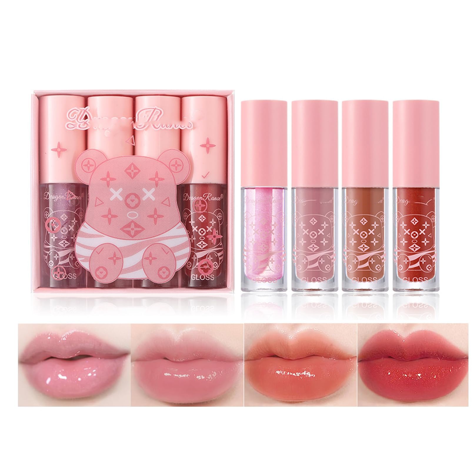 4Packs Lip Oil and Lip Gloss Set, Lip Oil Hydrating Non-sticky Lip Glow Oil Tinted Clear Lip Plumper Moisturizing Lipgloss Set Gift For Women and Teenage Girl (Nude Pink, One Size)