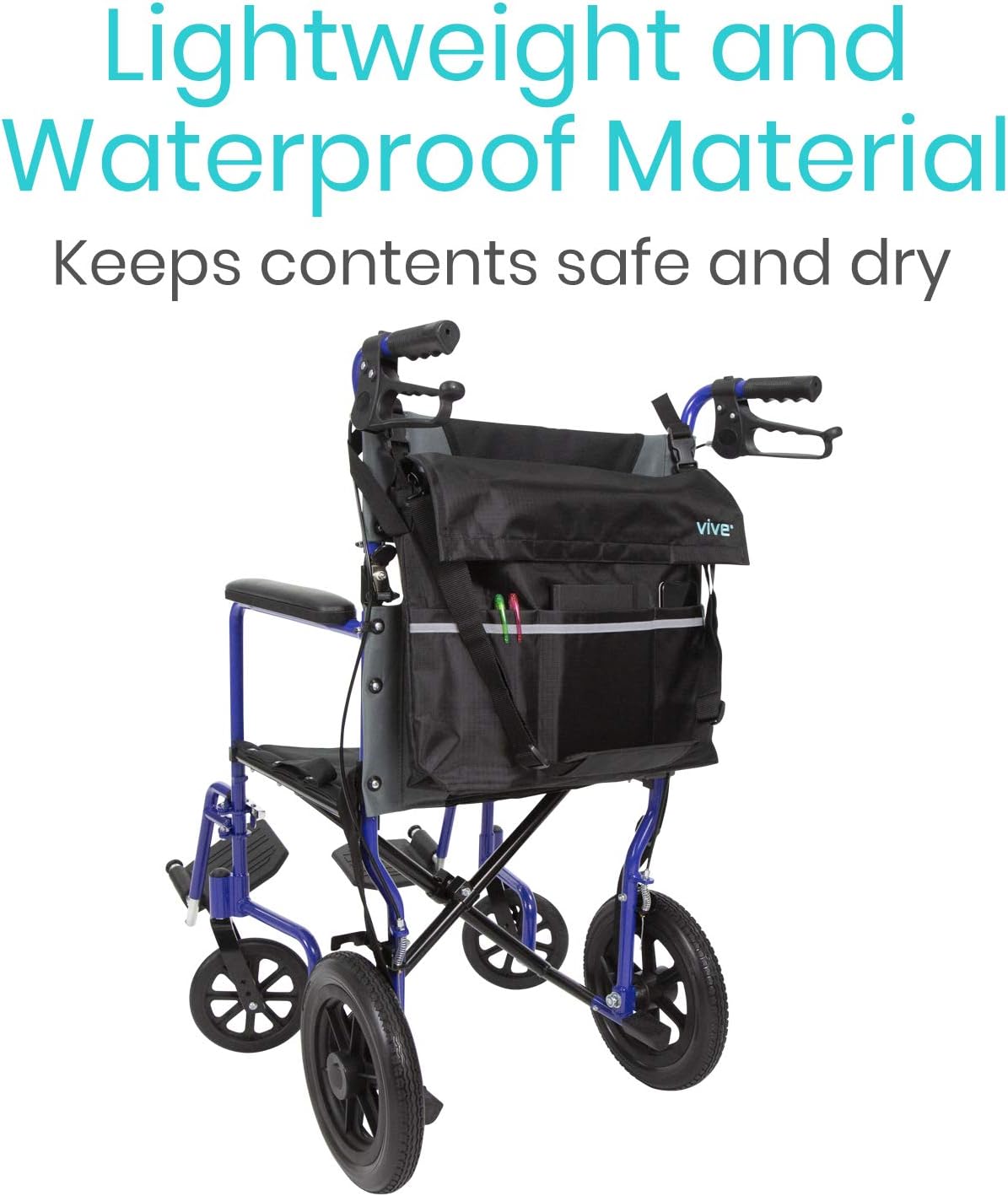 Vive Wheelchair Bag - Wheel Chair Storage Tote Accessory for Carrying Loose Items and Accessories - Travel Messenger Backpack for Men, Women, Handicap, Elderly - Accessible Pouch and Pockets, Black: Health & Personal Care