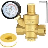 Water Pressure Regulator 1/2 inch with Gauge, Made of 100% High Hardness Brass, Adjustable Water Pressure Reducing Valve Water