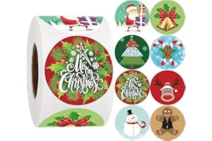 GENTLIFE 500Pcs Merry Christmas Stickers Labels Roll 1.5 Inch 8 Designs Round Christmas Tags, 2025 New Adhesive Xmas Decorative Holiday Christmas Envelope Seals Stickers for Cards Gift Envelopes Boxes (1.5 In)