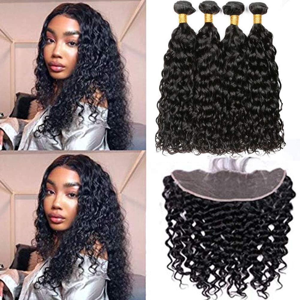 11A Malaysian Water Wave Wet And Wavy Virgin Human Hair Bundles 10 12 14 Hair Bundles with 10" Frontal Unprocessed 3 Bundles with 13x4 Frontal 100% Virgin Human Hair Bundles with Frontal