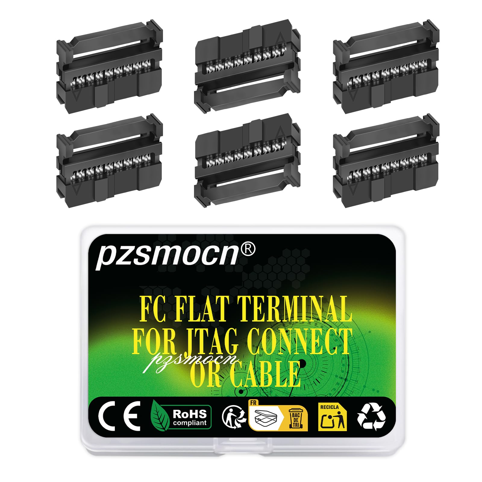 Pzsmocn 20 Sets IDC 2 * 9 Double Row Rectangular Socket Adapter FC Black Crimp Wire Head Three-piece Kit 2.54mm Pitch, 18 Pin FC-Female Terminal Connector, for JTAG Flat Ribbon Cable.