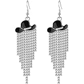 Cowgirl Hat Earrings, Rhinestone Dangle Tassel Earrings with Enamel Cowgirl Hat Shiny Cowgirl Hat Drop Earrings Western Country Concert Accessory Cowgirl Dress-Up Accessory for Women