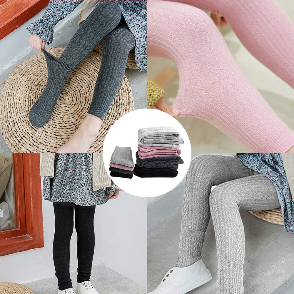 Girls Leggings Baby Toddler Tights Stockings Cable Knit Cotton Pants - 4 Pack Footless Tights & 4 Pairs Socks: Clothing