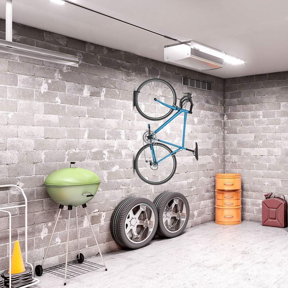 Dirza Bike Wall Mount Rack with Tire Tray - Vertical Bike Storage Rack for Indoor, Garage, Shed - Easy to install - Great for Hanging Road, Mountain or Hybrid Bikes - Screws Included - 2 Pack : Sports & Outdoors