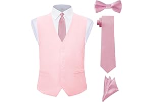 Lycody Boys Vest 4 Piece Paisley Boy Suit Vests Set for Kids Jacquard Waistcoat with Bowtie, Necktie, Pocket Square