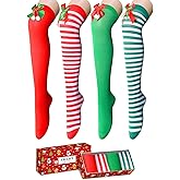 Zmart Christmas Knee High Socks - Xmas Candy Cane Striped Thigh High Socks for Women
