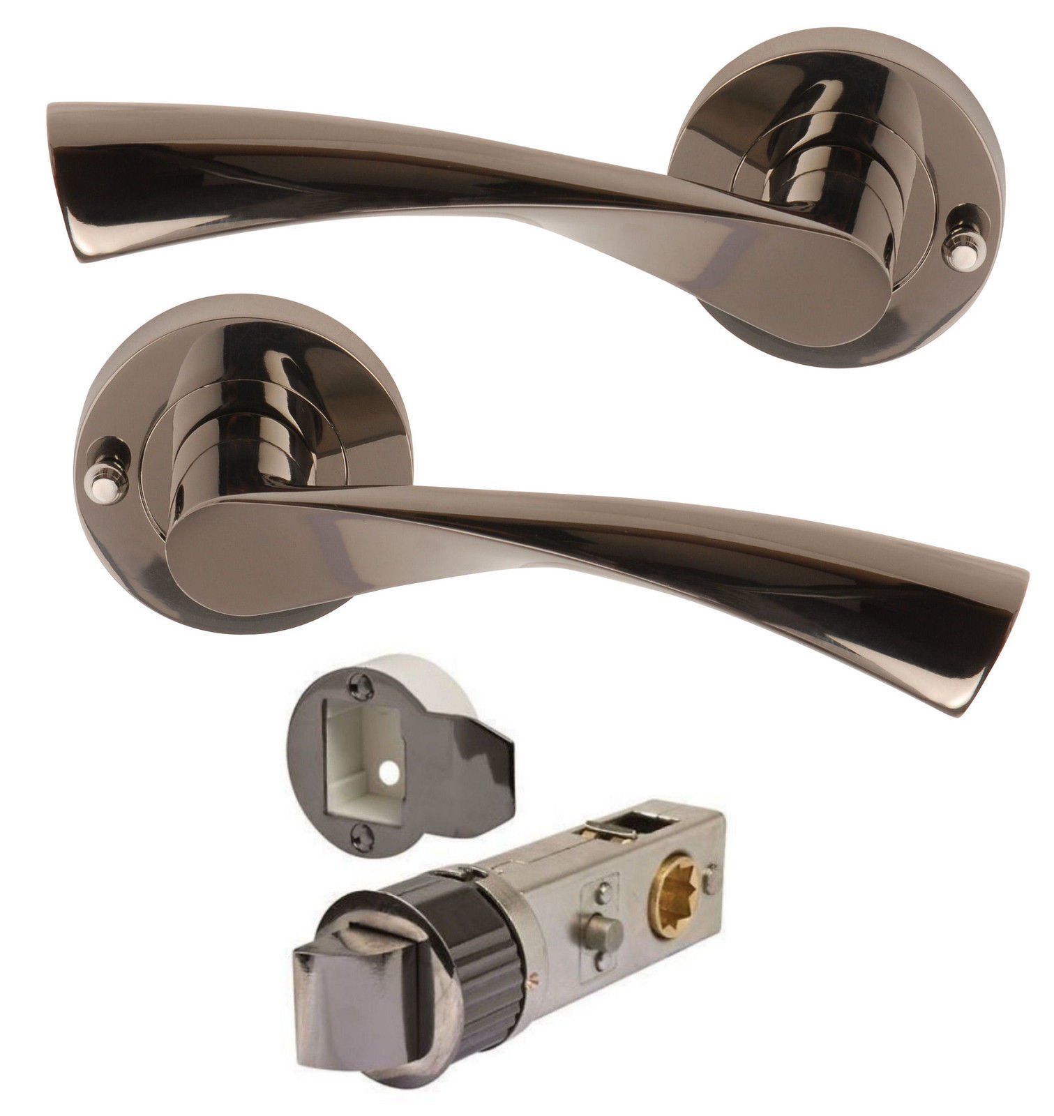 Flex Lever on Round Rose Black Nickel Push Button Privacy Set