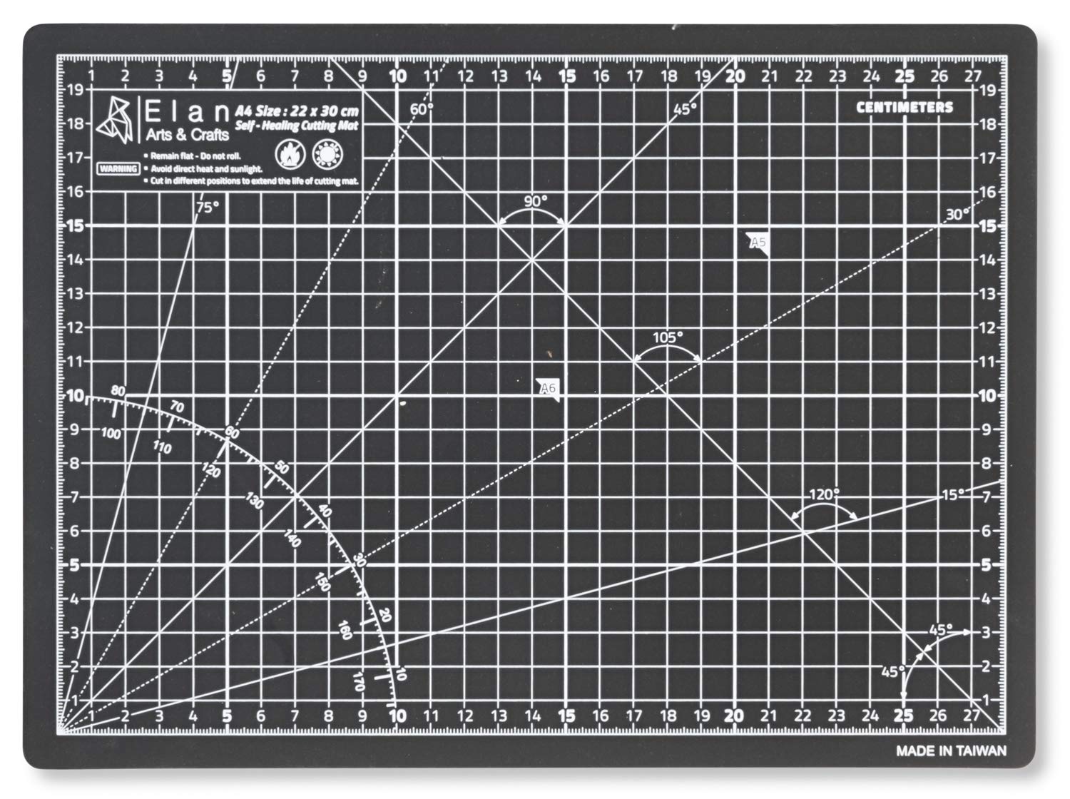 Elan A4 Cutting Mat Black and Taupe, 5-Ply Hobby Board for Crafts 30X22 CM, Self Healing Cutting Mat A4, Recycled PVC Craft Board for Sewing