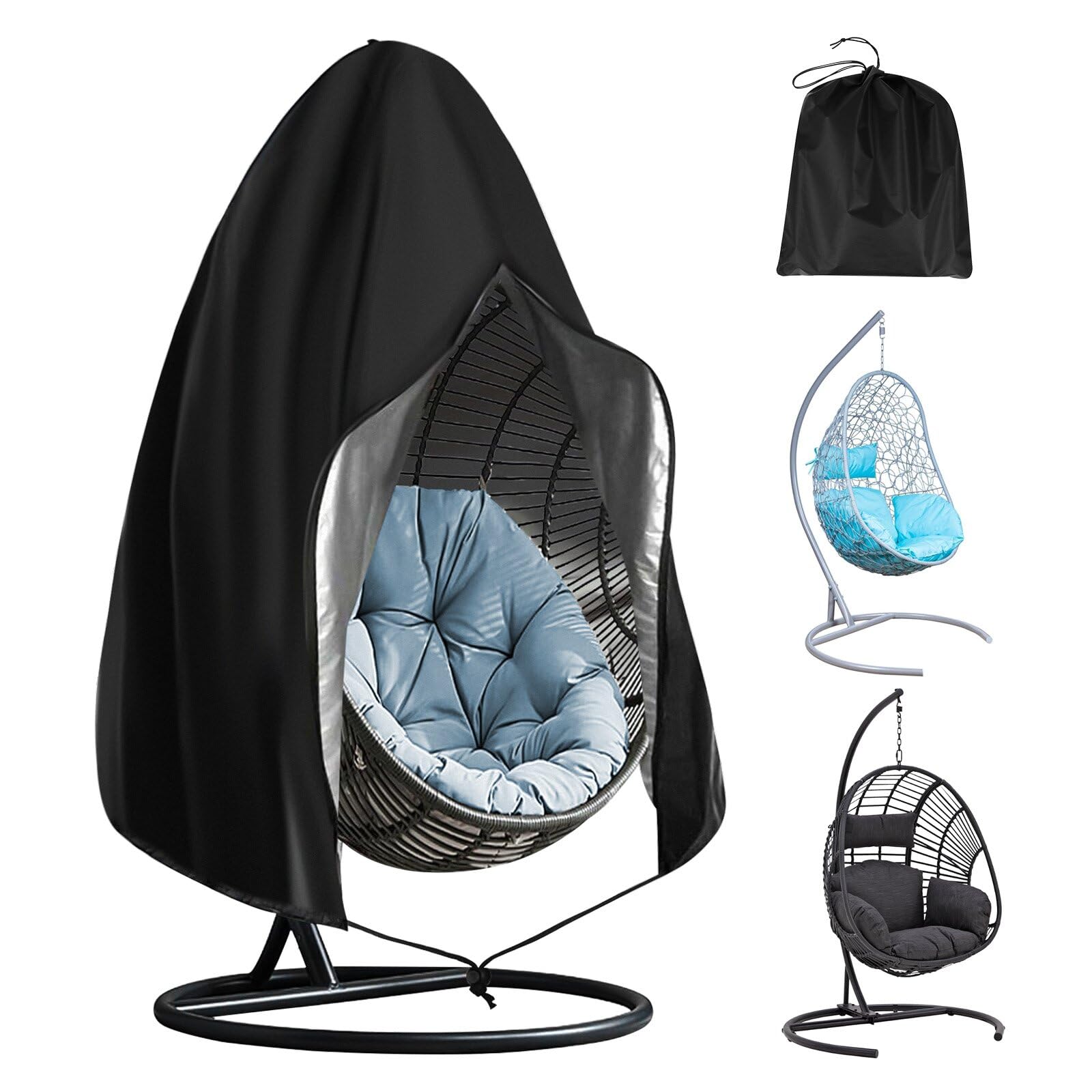 OFFCUP Hanging Egg Chair Cover, 115 * 190cm 210D Oxford Fabric Swing Chair Cover with Zipper, Waterproof Heavy Duty Windproof Furniture Protector for Outdoor Patio Garden (Silver)