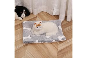 KRAOIKK Cozy Calming Cat Blanket, Flannel Cushion for Pet Cozy Calming Blanket for Anxiety and Stress, Cozy Kitty Bed for Indoor Cats Calming Thick, Ultra Soft Pet Bed Mat (Grey Bone, M (15.7" x 19.7"))