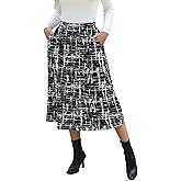 Skirts for Women Vintage Trendy Elastic High Waisted Casual Work Flowy Swing A Line Fall Skirt with Pockets