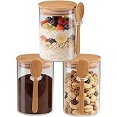 Set of 3 Airtight Glass Jars with Bamboo Lids and Spoons - 20oz Decorative and Durable Borosilicate Glass Canisters Perfect f