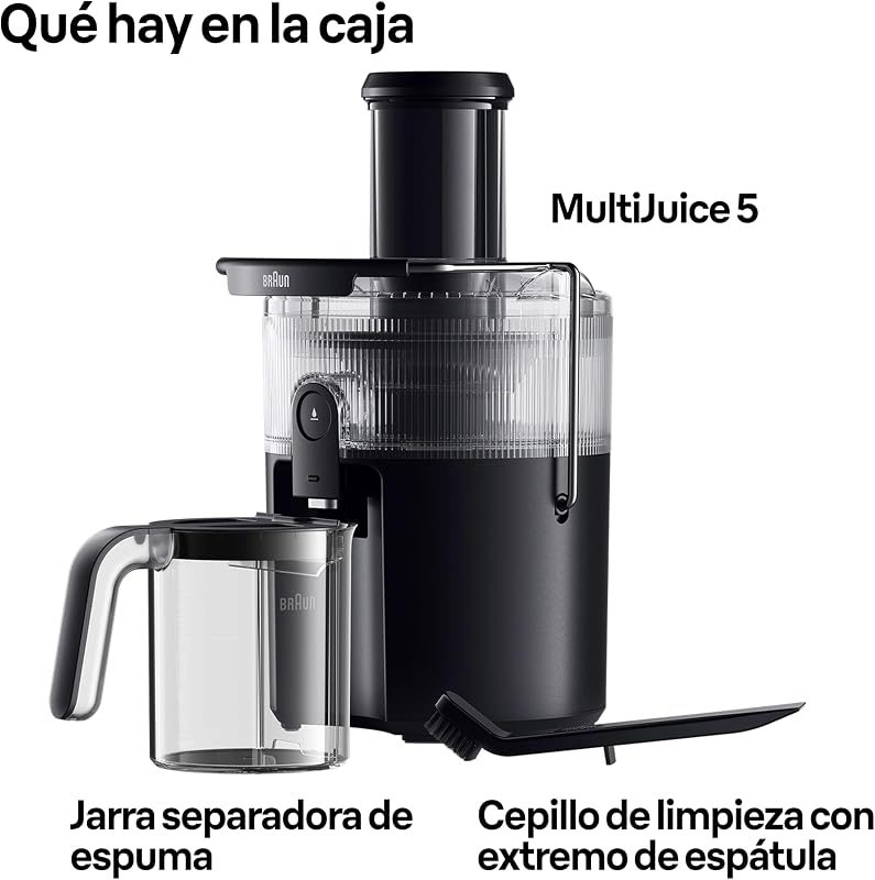 MultiJuice 5 SJ5000, Licuadora Extractor con Tecnología ColdXtract, Boquilla de 75 mm, Recipiente de 1,5 l, Antigoteo, Sistema de Seguridad Cuádruple, Filtro de Acero Inoxidable, 800 W, Negro — foto 8 de 8