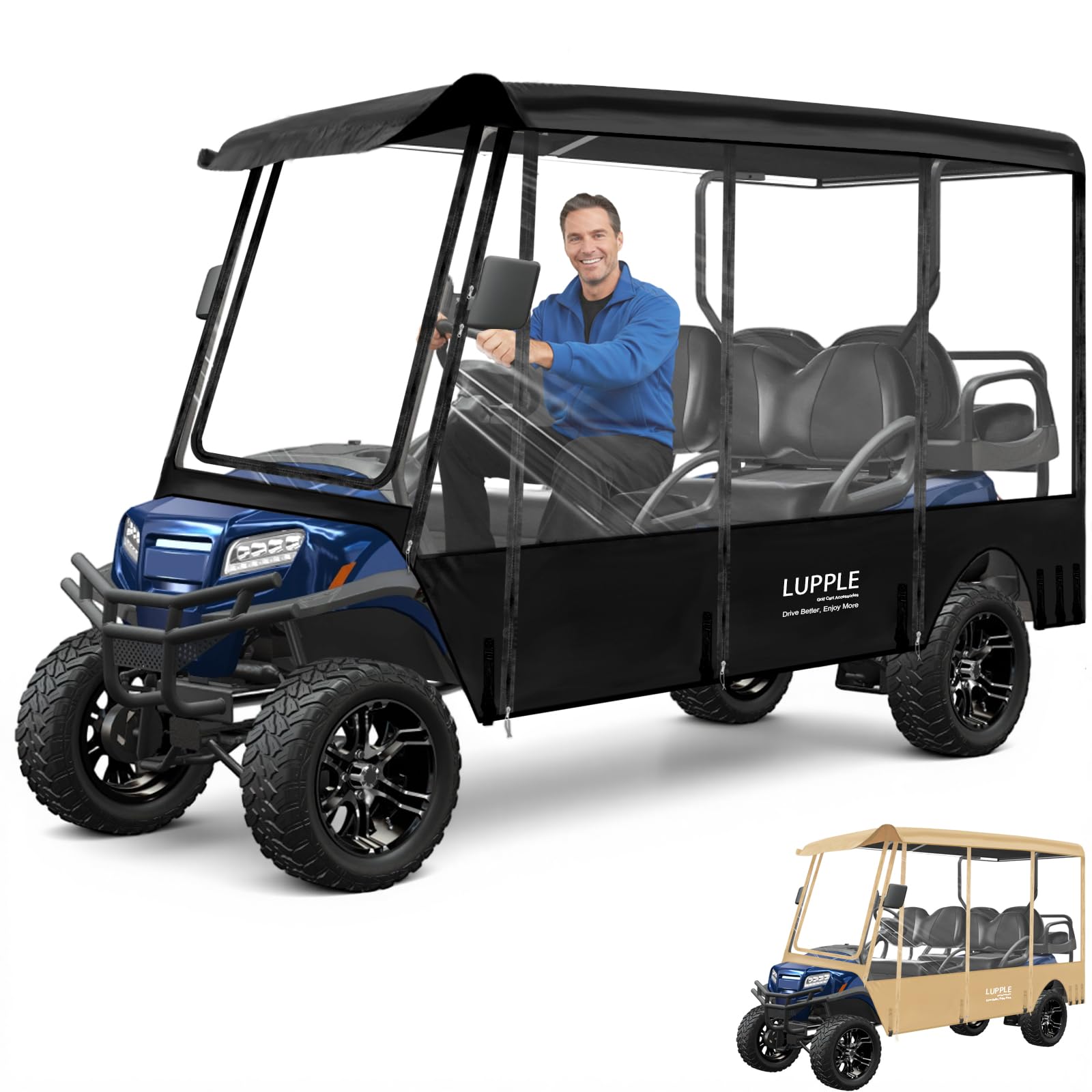 Photo 1 of *USED*
LUPPLE Universal 6 Passenger Golf Cart Enclosure Rain Cover for Yamaha Evolution Club Car Ezgo Long Roof 120 in, 6 Seater Driving Rain Cover with 4-Sided Roll-up Zipper Door Waterproof Windproof Black