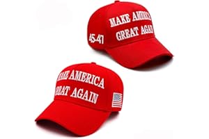 ENGMOO 2PCS Red Trump MAGA Hat with Hair Make America Great Again 45-47 Embroidered Adjustable Baseball Cap