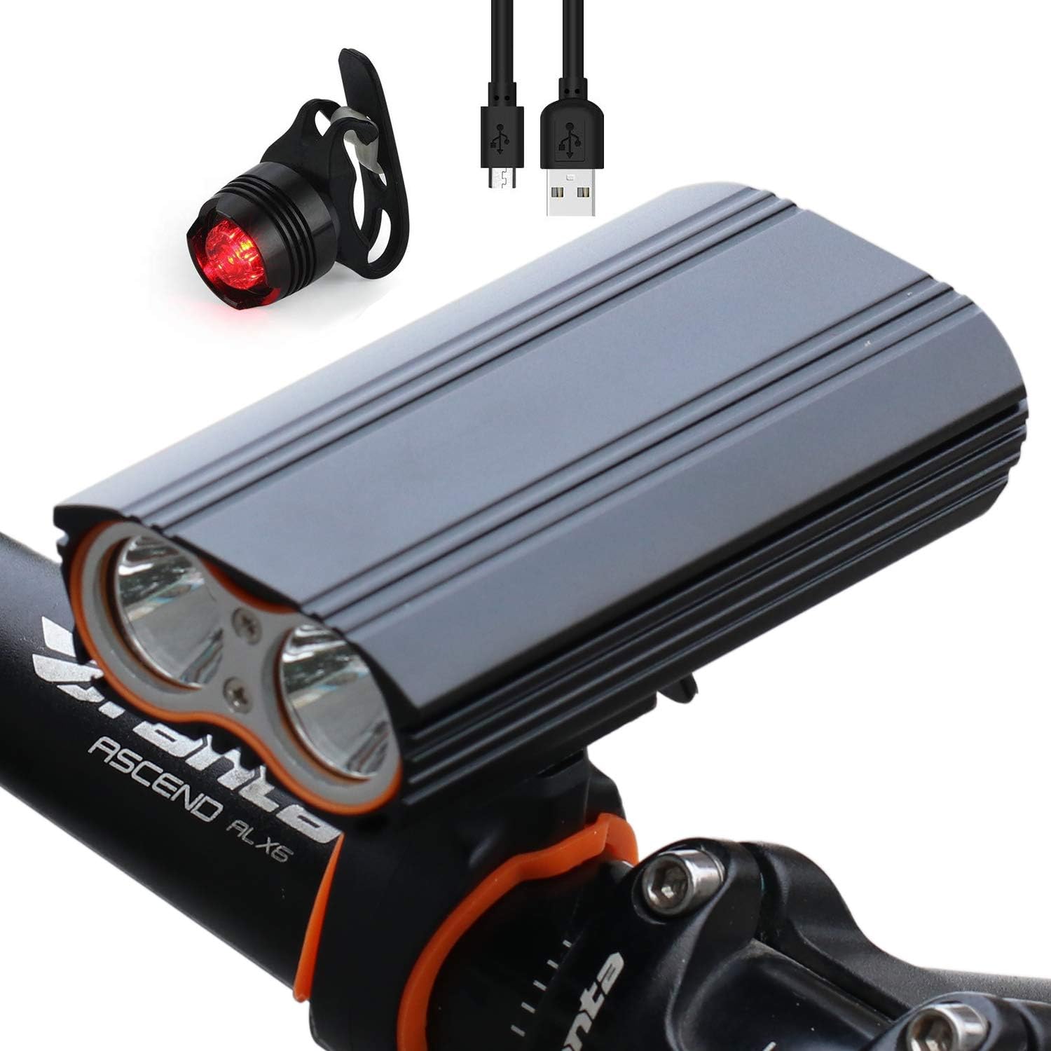 BenRich 2400 Lumen Bike Light Set Cycling Headlight Front Light & Rear