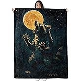 Raccoon Moon Blanket Gifts for Boys Girls Kids, Howling Raccoon Under Full Moon Warm Soft Flannel Throw Blankets for Bedroom, Travel, Sofa, Room, Birthday Christmas Spring Decor, 50x60 in