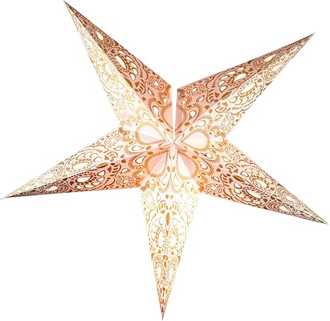 Stella Di Natale A 5 Punte.Brubaker Stella Di Natale Pieghevole Venezia 60cm Stella Di Carta Bianco Con 5 Punte Con Ritaglio Paisley Che Luccica In Oro Amazon It Illuminazione