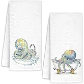 WUCHJ Funny Octopus Coastal Ocean Bathroom Hand Towels Set of 2, Octopus Gifts, Kids Bathroom Decor, Coastal Nautical Beach Hand Towels for Bath Room Washroom Toilet, 16x24 Inch