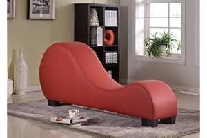 Container Furniture Direct Yoga Chaise Lounge Collection for Stretching & Relaxation Modern Faux Leather Curved Sofa, Living Room Bedroom Accent Piece, Regular, Deep Scarlet Red