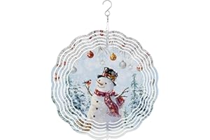 VANDARLLIN Wind Spinners for Yard and Garden- Christmas Snowman 3D Metal Wind Sculptures & Spinners Hanging Christmas Balls Stainless Steel Kinetic Art Indoor Outdoor Decor 8 Inches, Sliver Pine Tree