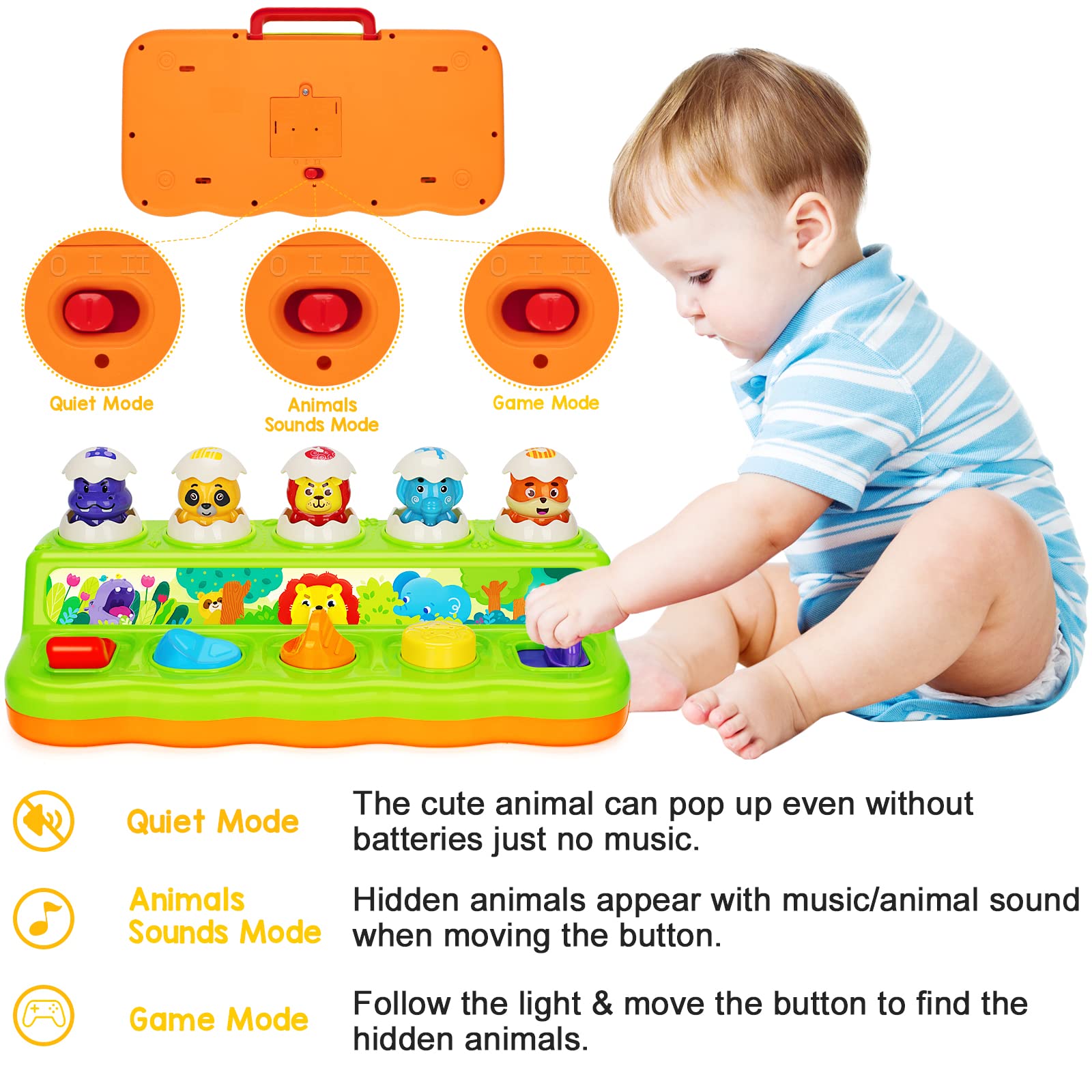 Duchong Toys for 1 Year Old Boys Girls, Interactive Pop up Toy with Music & Light, Early Learning Musical Toys for Toddlers 1-3, Birthday Gifts for Babys Infants 6-9-12-18 Months