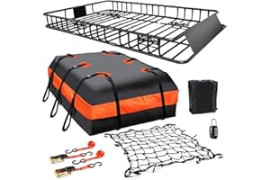 MeeFar Roof Rack Carrier Basket Universal Rooftop 65" X 39" X 6" Large Size Roof Rack + Waterproof Bag 20 Cubic Feet (51" 40" 17"), and Cargo Net with Attachment Hooks, Ratchet Straps