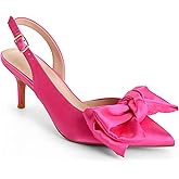 ETHSIETA Kitten Heels for Women Closed Toe Bow Heels Shoes Pointed Toe Sling back Bow Heels