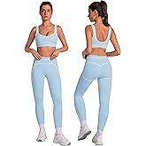 ABOCIW Womens Workout Sets 2 Piece Yoga Outfits Contouring Contrast Stitching Sports Bra High Waist Leggings Gym Sets