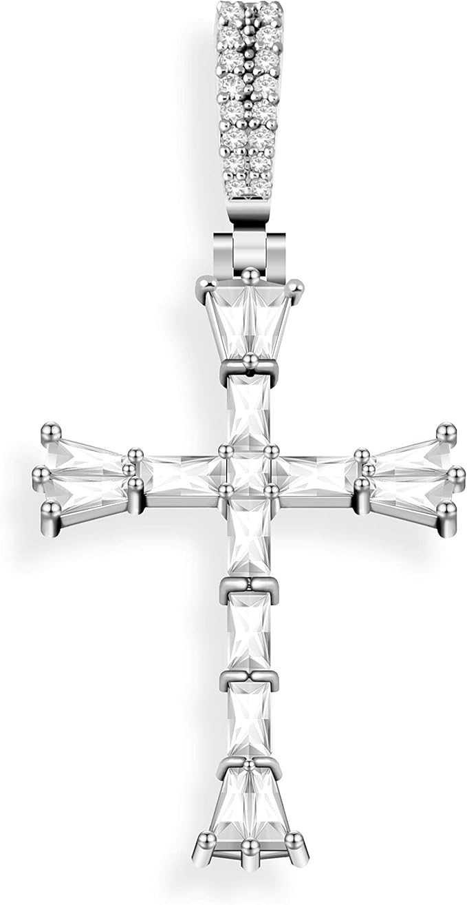 Amazon Jinao 18kゴールドメッキ 優美なクロスネックレス アイスアウト バゲット ラウンドカット インフィニティ 愛 神 十字架ペンダントネックレス 男女兼用 シルバー ネックレス 通販