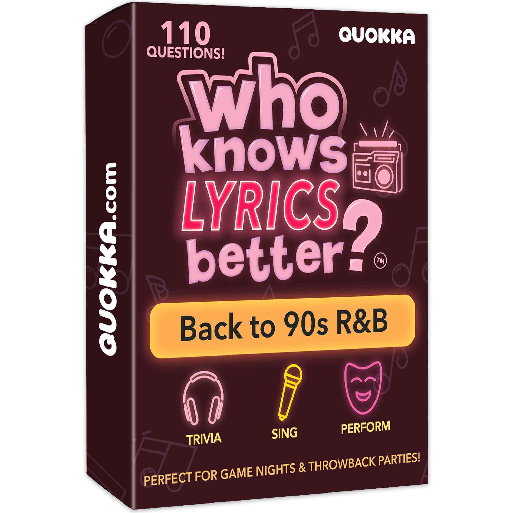 QUOKKA Who Knows Lyrics Better? 110 Throwback Questions – Back to 90s R&B – Ultimate Music Trivia and Singing Game for Adult & Family Party Games – Fun Lyric Challenge for Teens, Girls & Game Nights — image 1