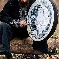 Firlar Shaman Drum, 10 Inch Crow Pattern Handmade