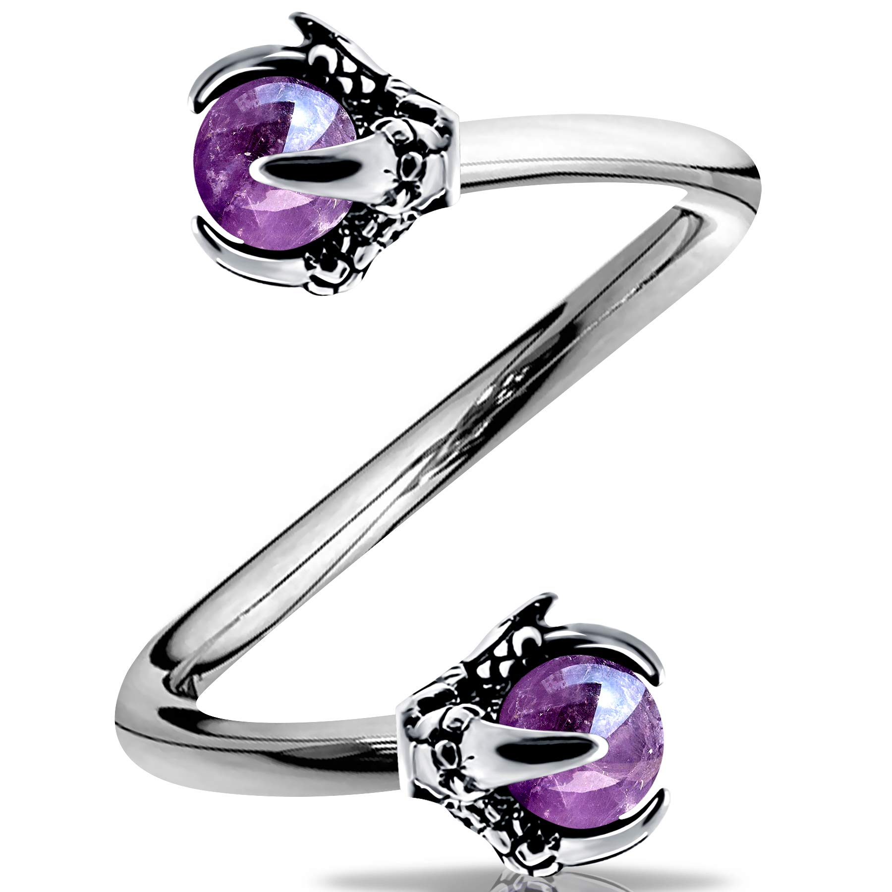 OUFER Body Piercing Helix Earring 16G 316L Stainless Steel Dragon Claw with Amethyst Center Twist Lip Labret Piercing Jewellery Cartilage Earring Steel