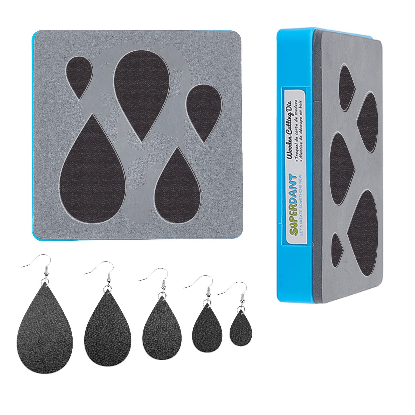 SUPERDANT Leather Cutting Die Layered Earring Wooden Dies Waterdrop Shape Cutting Machine Leather Jewelry Die Cutter Machine with Plastic Protective Box and EVA Foam for DIY Craft 10x10cm