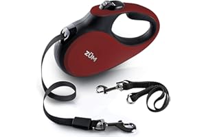 ZÜM Medium Retractable Dog Leash for Pets Under 55lbs, Retracttion Tangle-Free 16ft Nylon Ribbon, One Hand Multifunction Lock