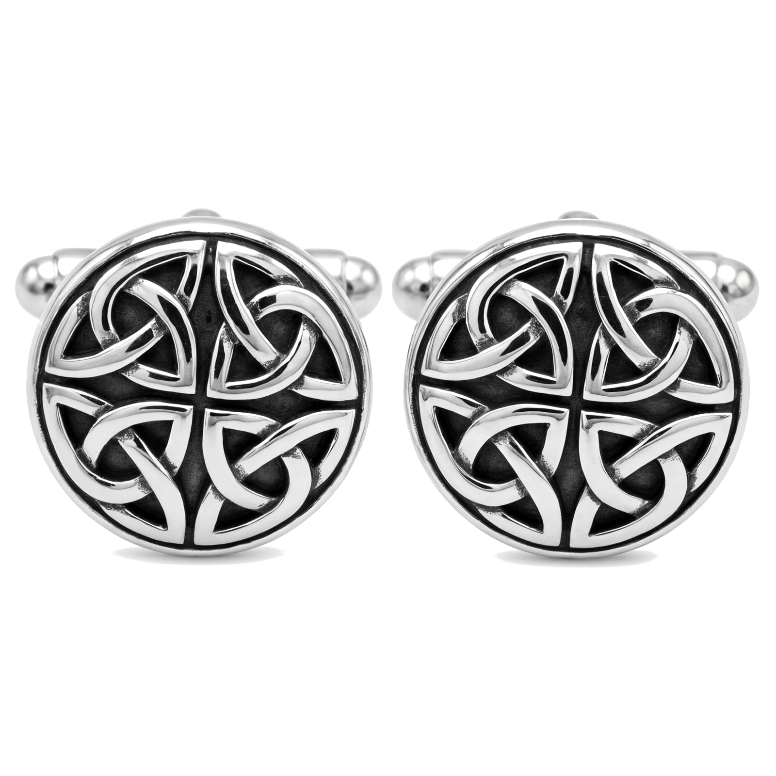 Alexander Castle 925 Sterling Silver Oxidised Celtic Cufflinks for Men - Round 15mm Celtic Trinity Cufflinks with Jewellery Gift Box