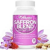 VitaLumina Saffron Supplements for Mood, Energy & Vision Support – Pure 88mg Extract-Saffron, B6,Vegan Capsules for Focus & Mental Clarity – 60 Count 30 Day Supply